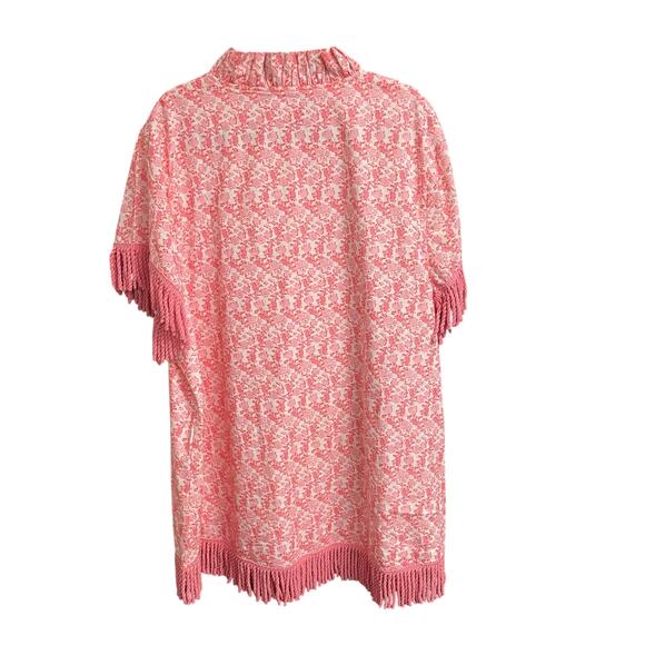 Elizabeth Wilson White Pink Floral Print Fringe Trim Button Up Dress Size XXXL - Picture 7 of 8